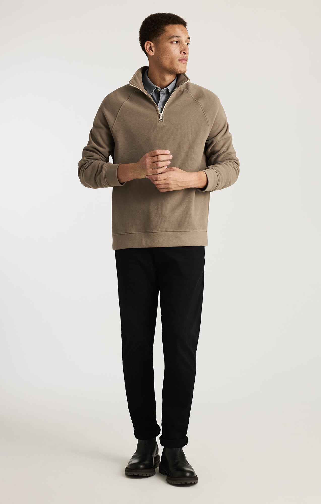 HALF ZIP SWEATSHIRT IN WALNUT - Mavi Jeans