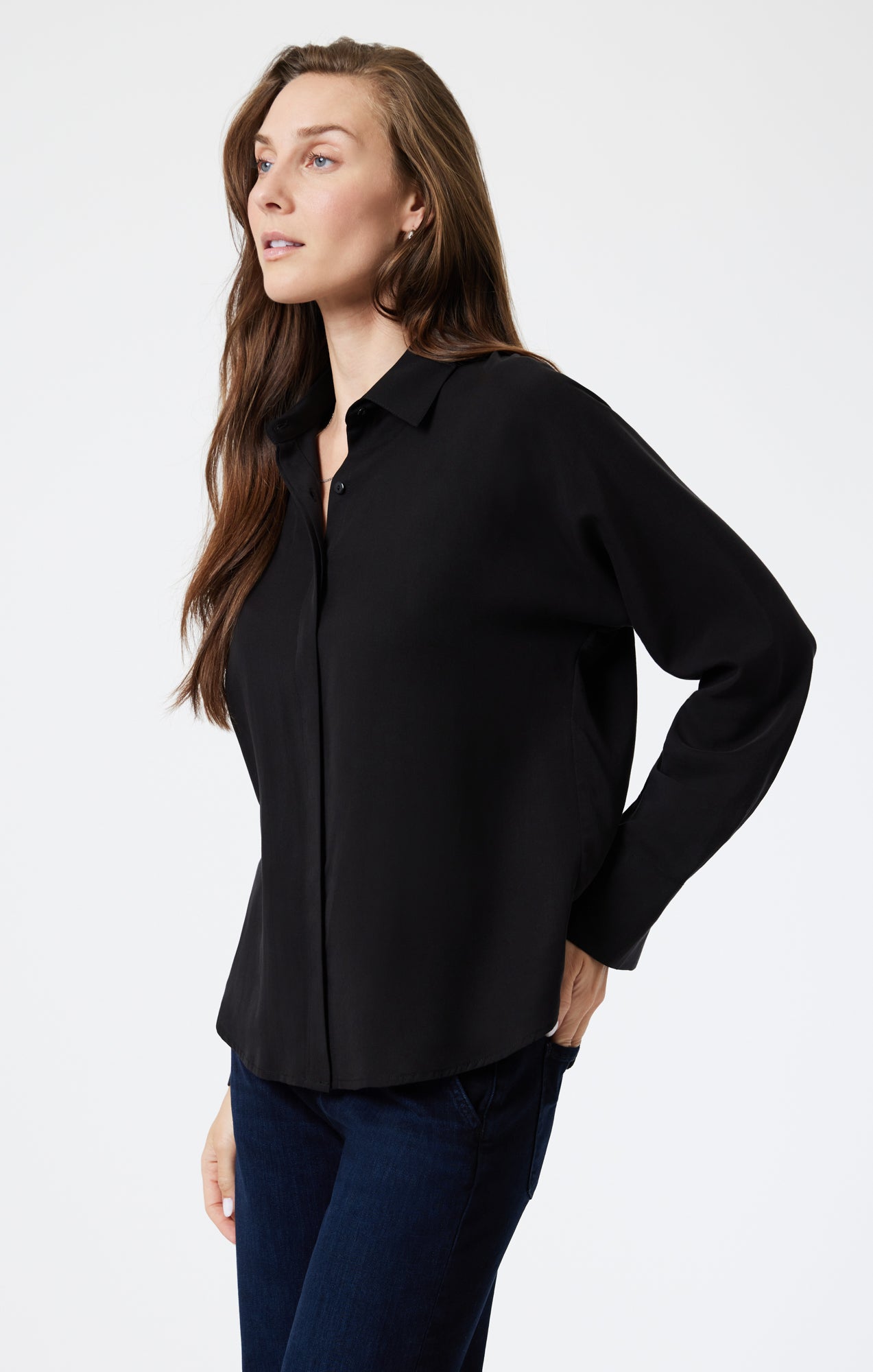 LONG SLEEVE TENCEL SHIRT IN BLACK - Mavi Jeans