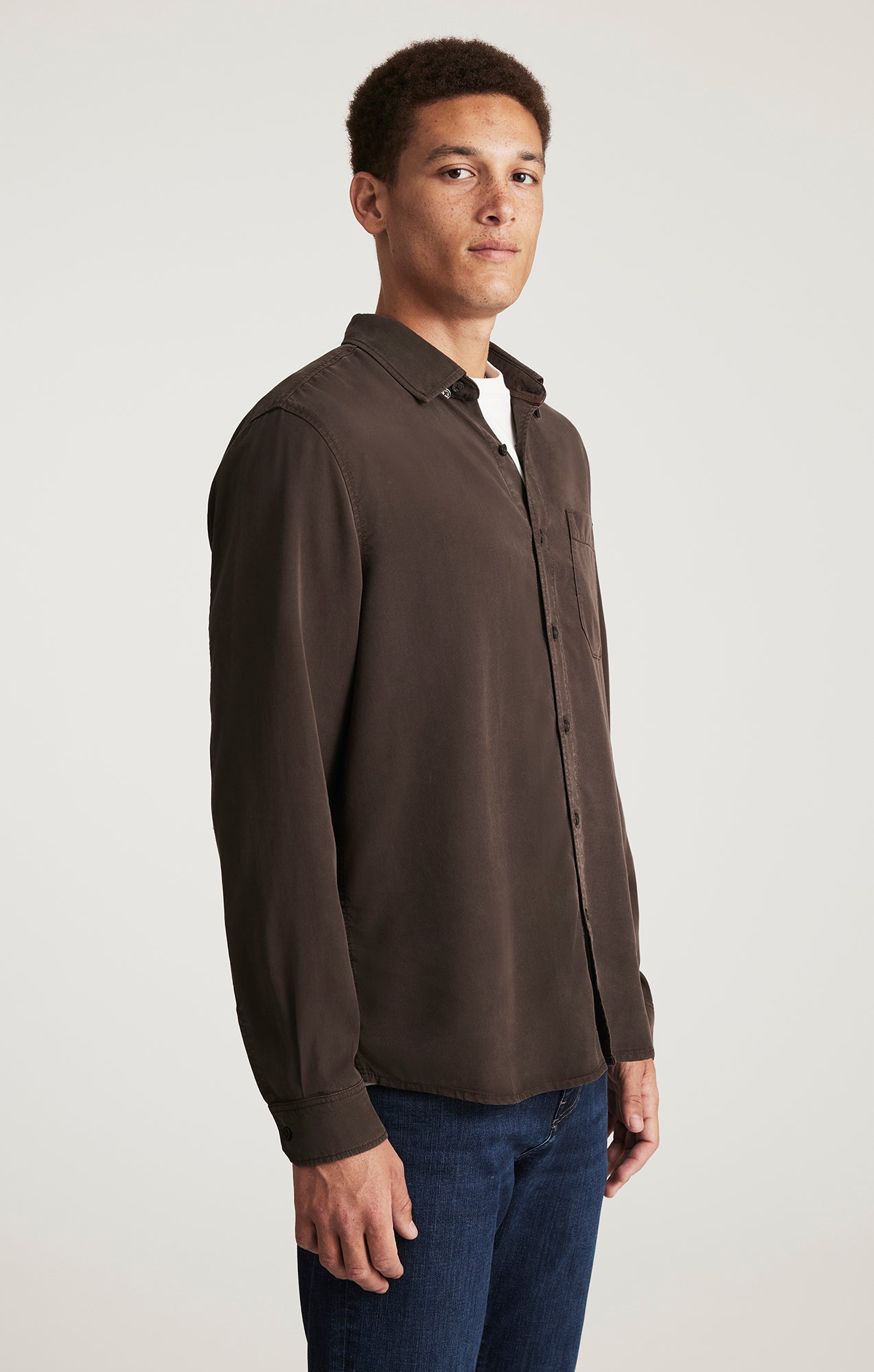 TENCEL™ LONG SLEEVE BUTTON-UP SHIRT IN AFTER DARK - Mavi Jeans