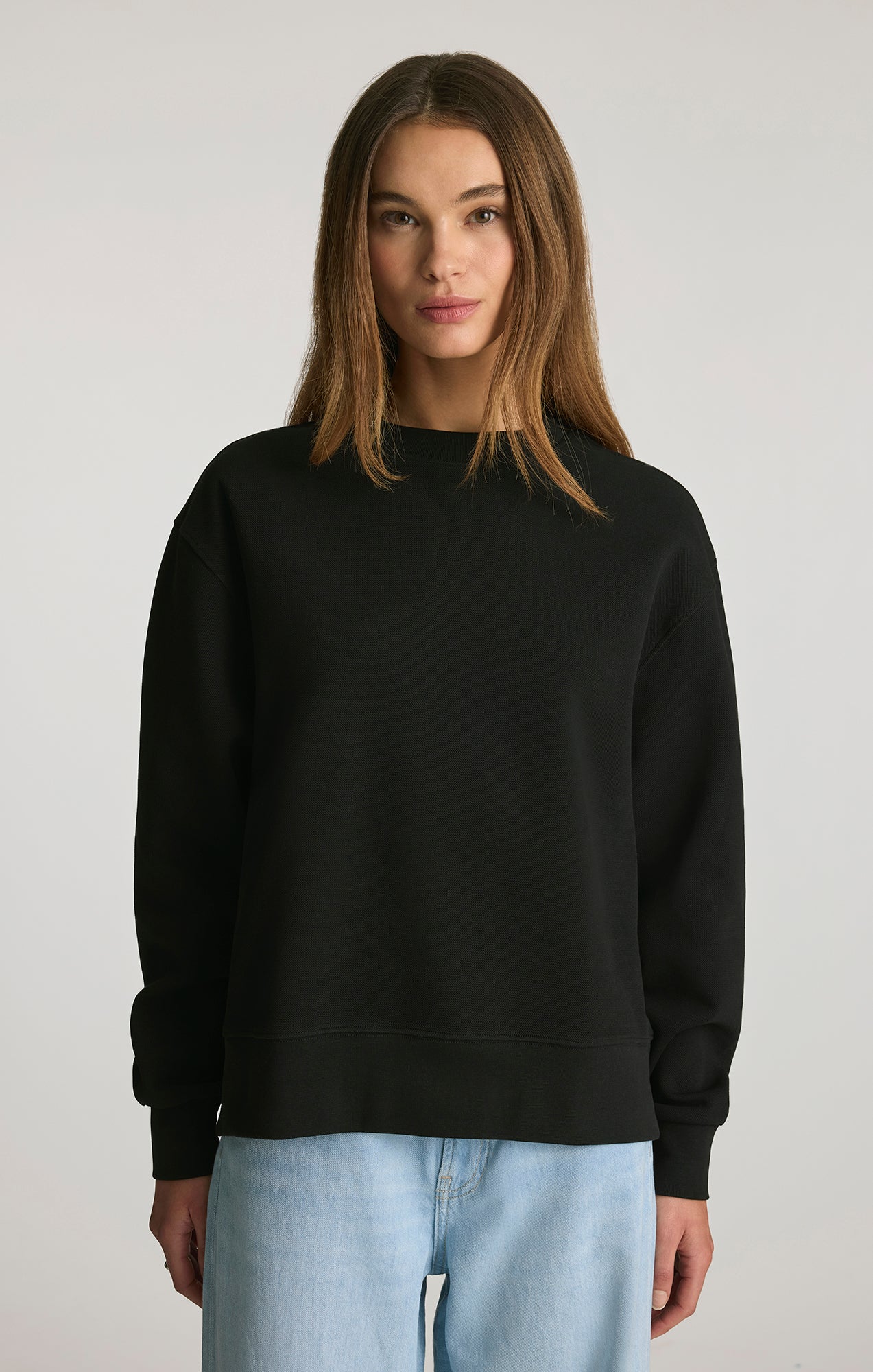 PIQUE CREW NECK SWEATSHIRT IN BLACK - Mavi Jeans