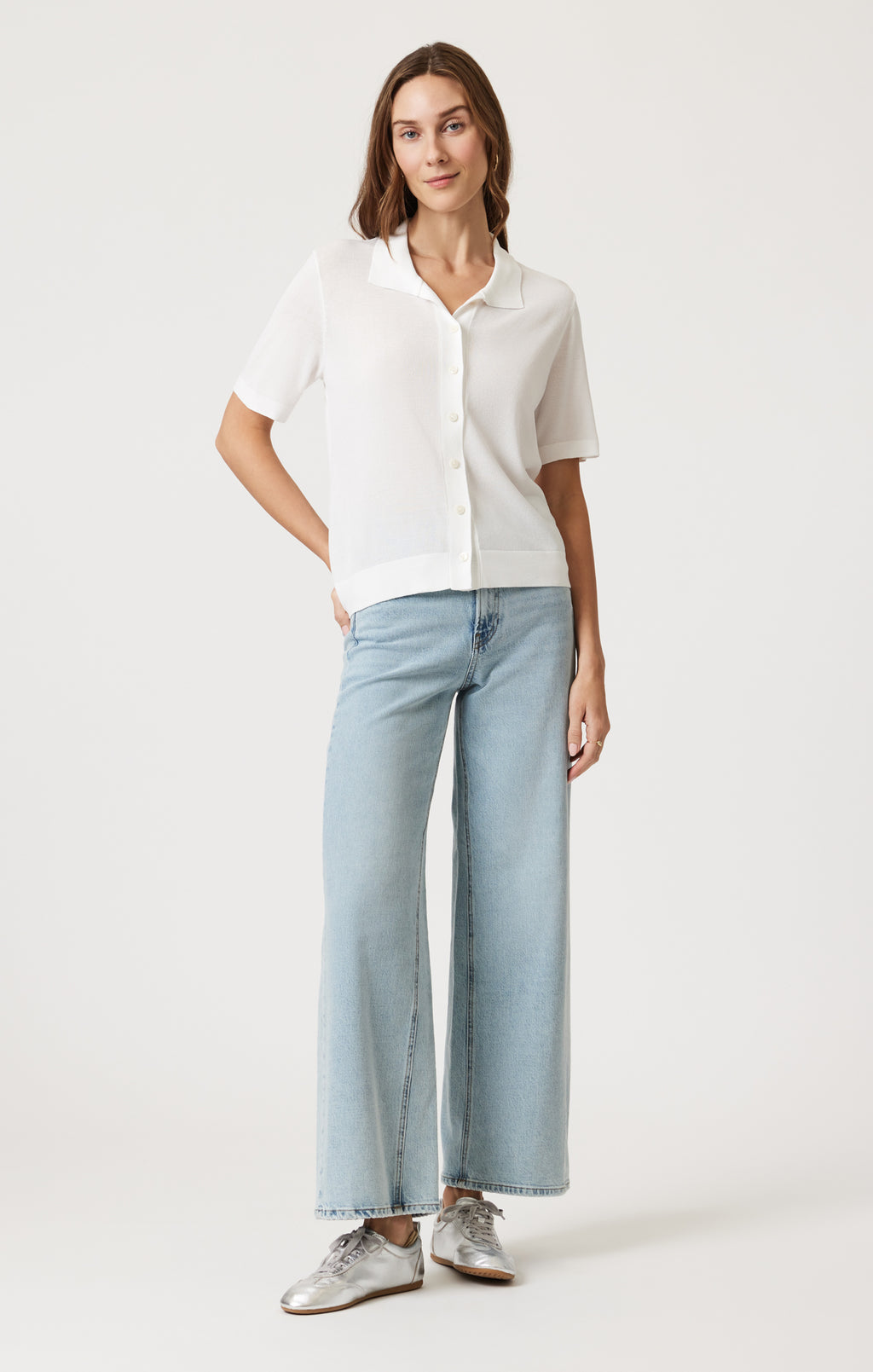 SHORT SLEEVE POLO CARDIGAN IN ANTIQUE - Mavi Jeans