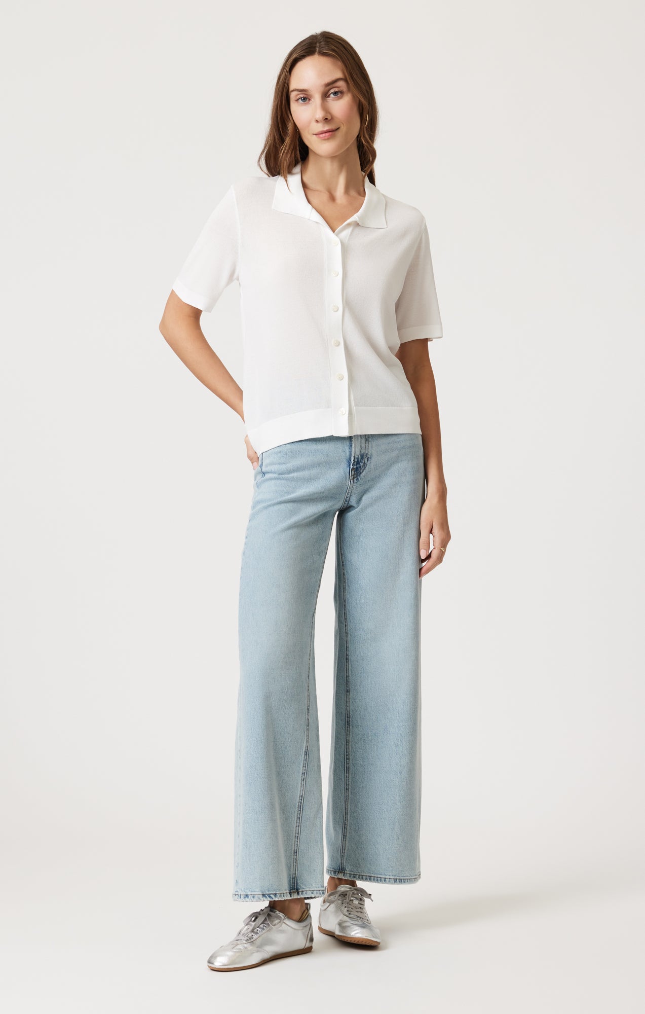 SHORT SLEEVE POLO CARDIGAN IN ANTIQUE - Mavi Jeans