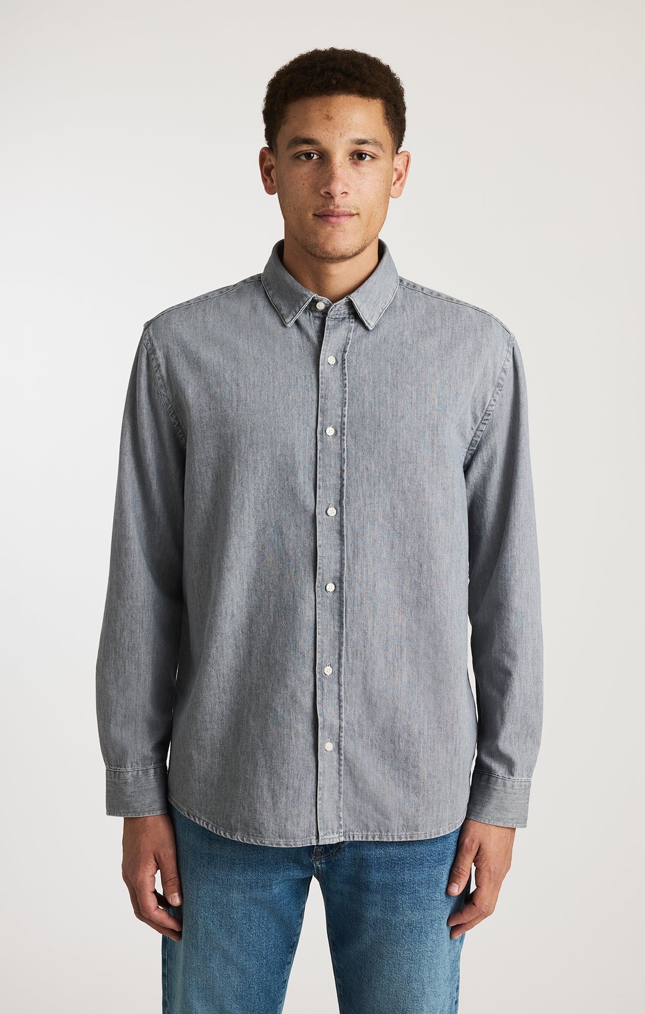 EDITION LONG SLEEVE BUTTON-UP SHIRT IN GREY INDIGO