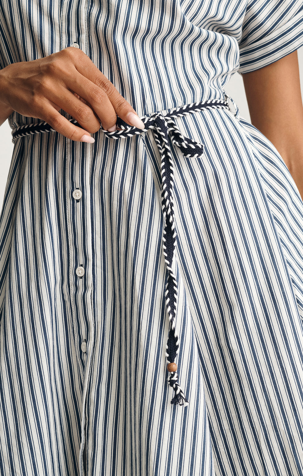 TIE-WAIST MINI SHIRTDRESS IN NAVY STRIPE PRINT - Mavi Jeans