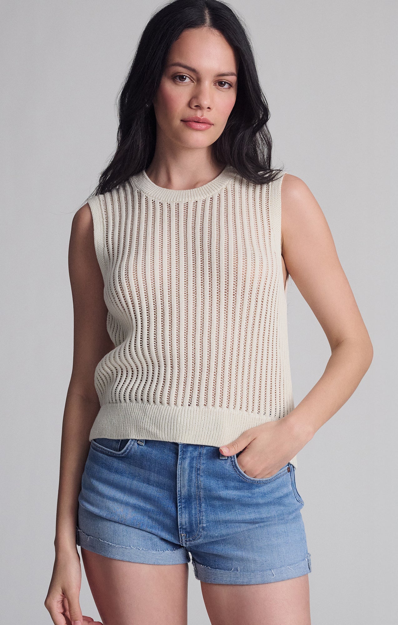 SLEEVELESS KNIT TOP IN COCONUT MILK - Mavi Jeans