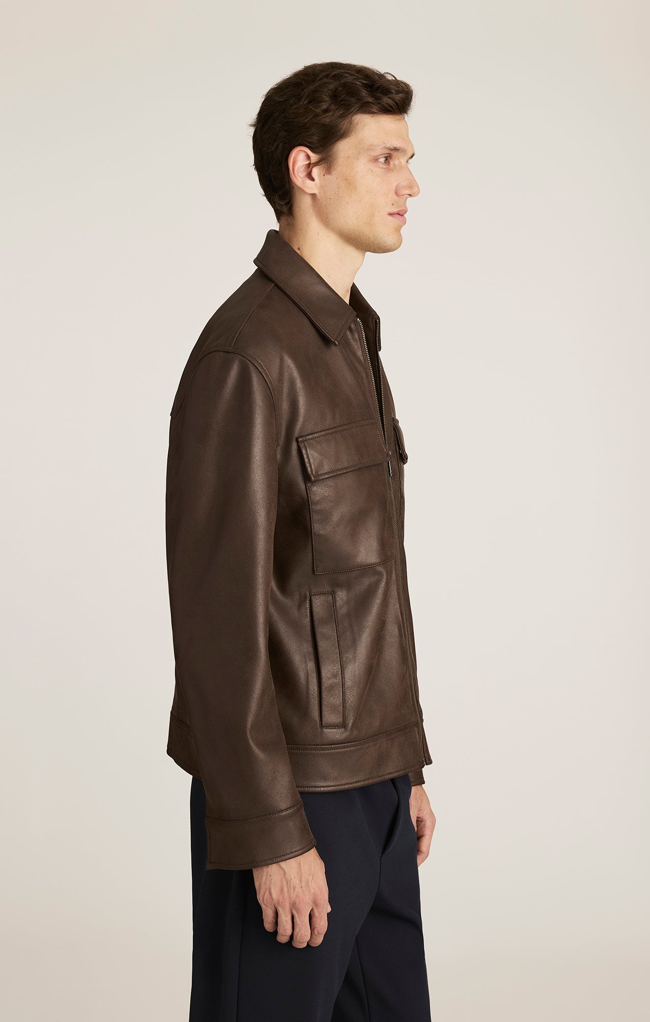 FAUX LEATHER HARRINGTON JACKET IN DEMITASSE - Mavi Jeans