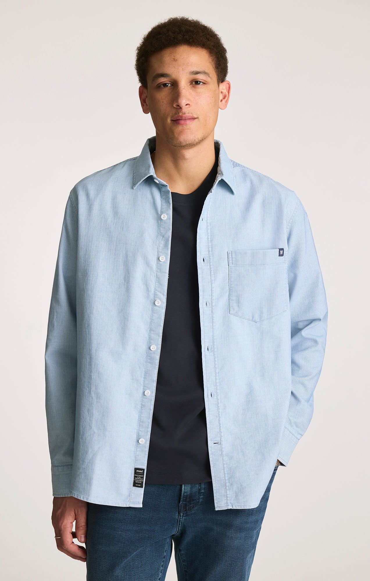 ONE POCKET BUTTON-UP SHIRT IN WHITE STRIPE INDIGO ZEMIN - Mavi Jeans