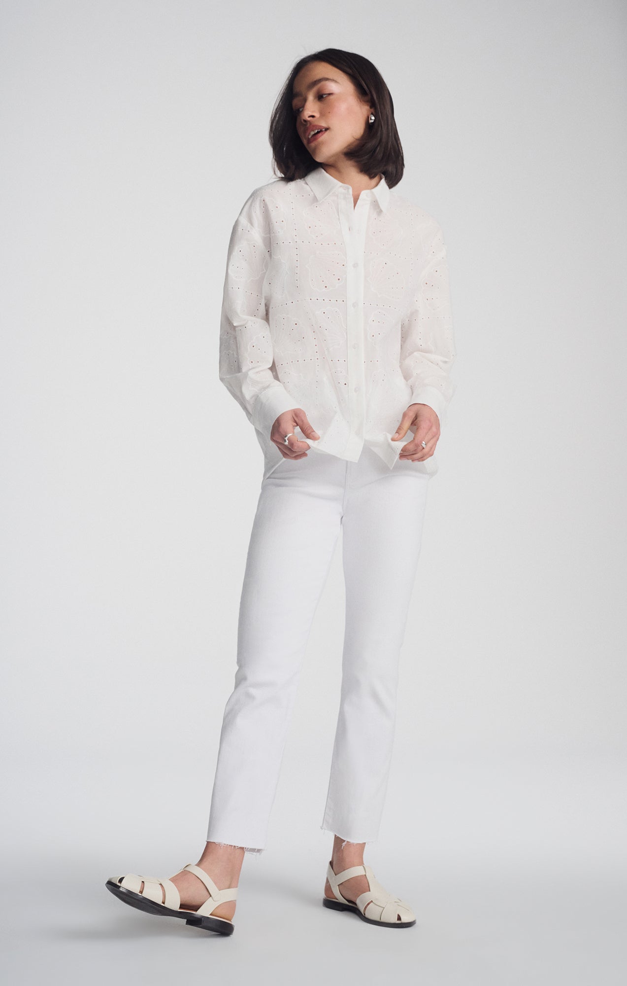 EYELET BUTTON-UP SHIRT IN WHITE - Mavi Jeans
