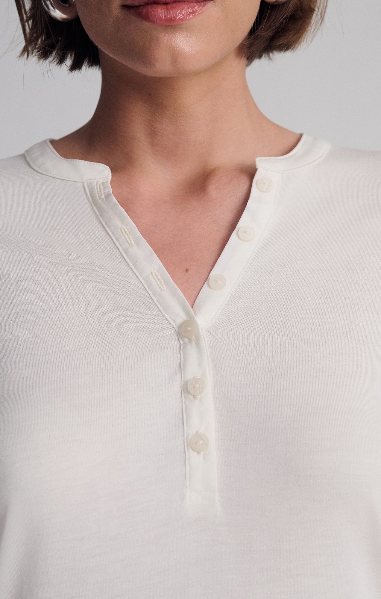 LONG SLEEVE HENLEY IN COCONUT MILK - Mavi Jeans
