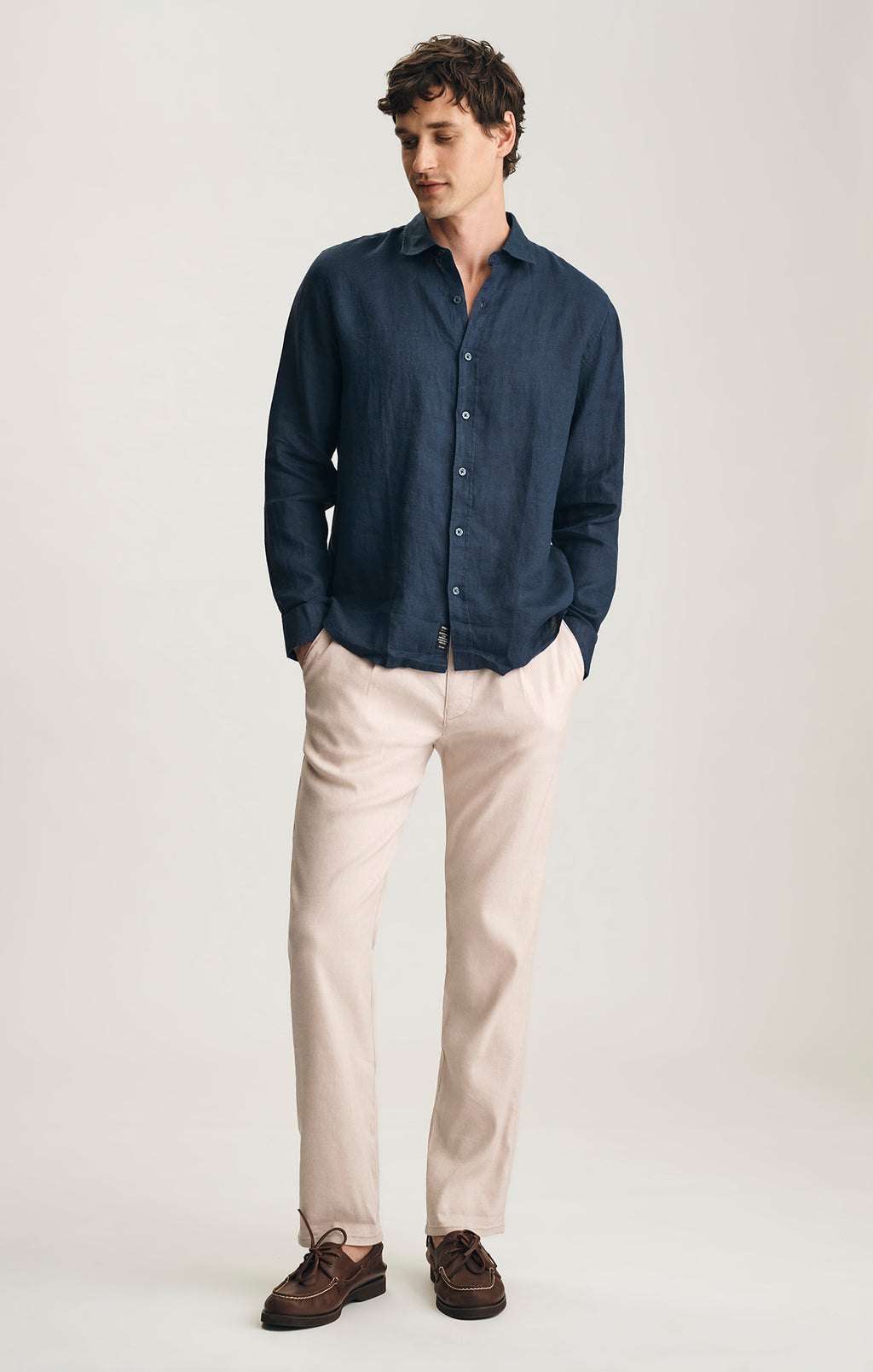 LINEN BUTTON-UP SHIRT IN BLACK IRIS - Mavi Jeans