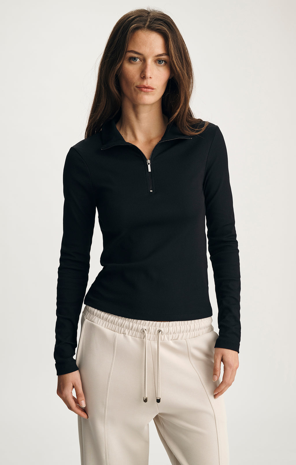 SPORTY LUXE HALF ZIP SHIRT IN BLACK