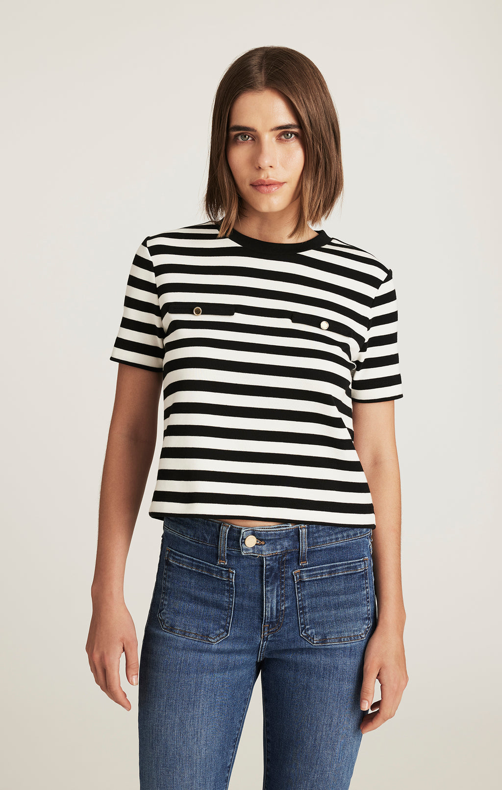 EDITION DOUBLE WELT POCKET T-SHIRT IN BLACK STRIPE - Mavi Jeans