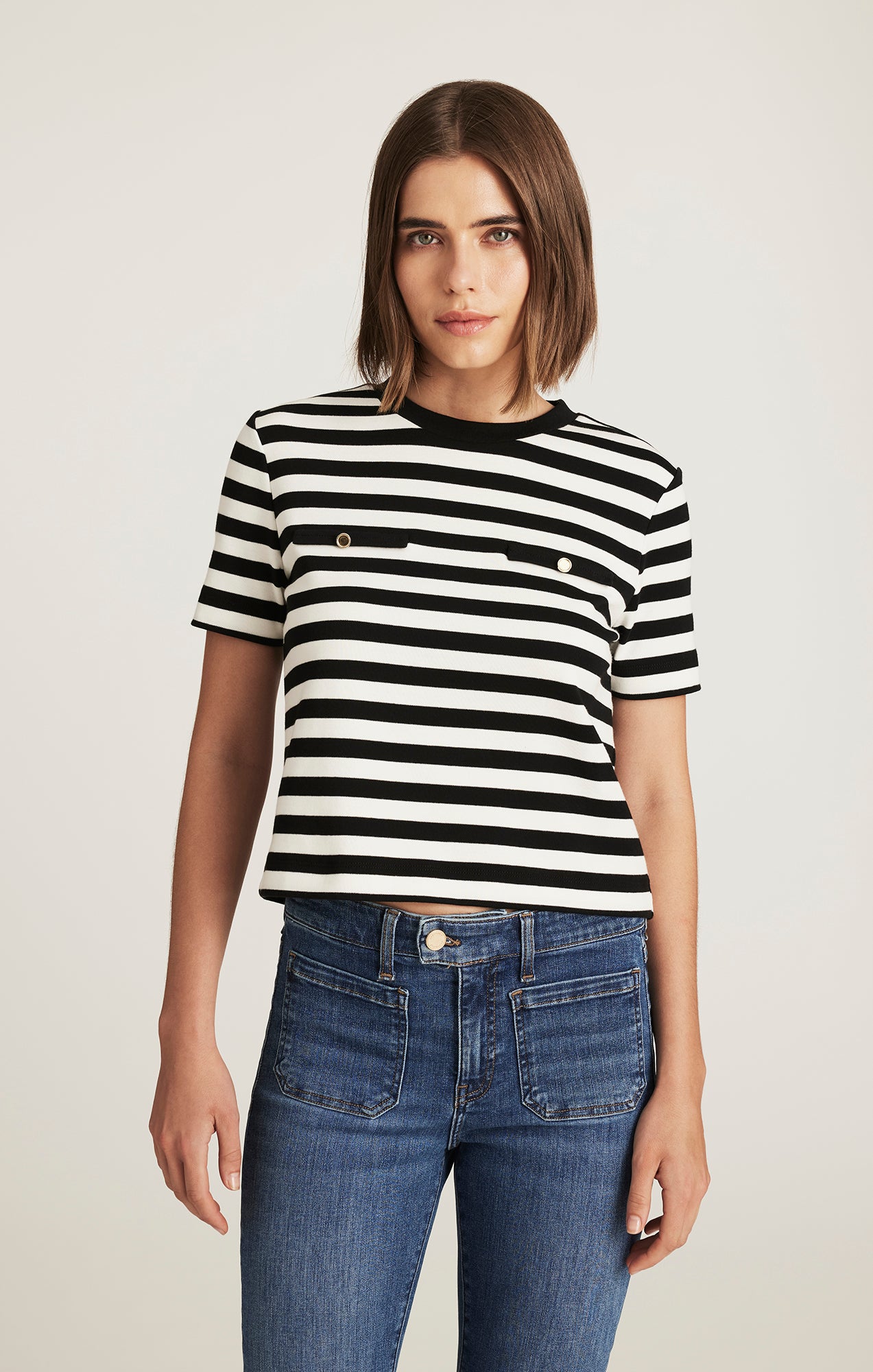 EDITION DOUBLE WELT POCKET T-SHIRT IN BLACK STRIPE - Mavi Jeans