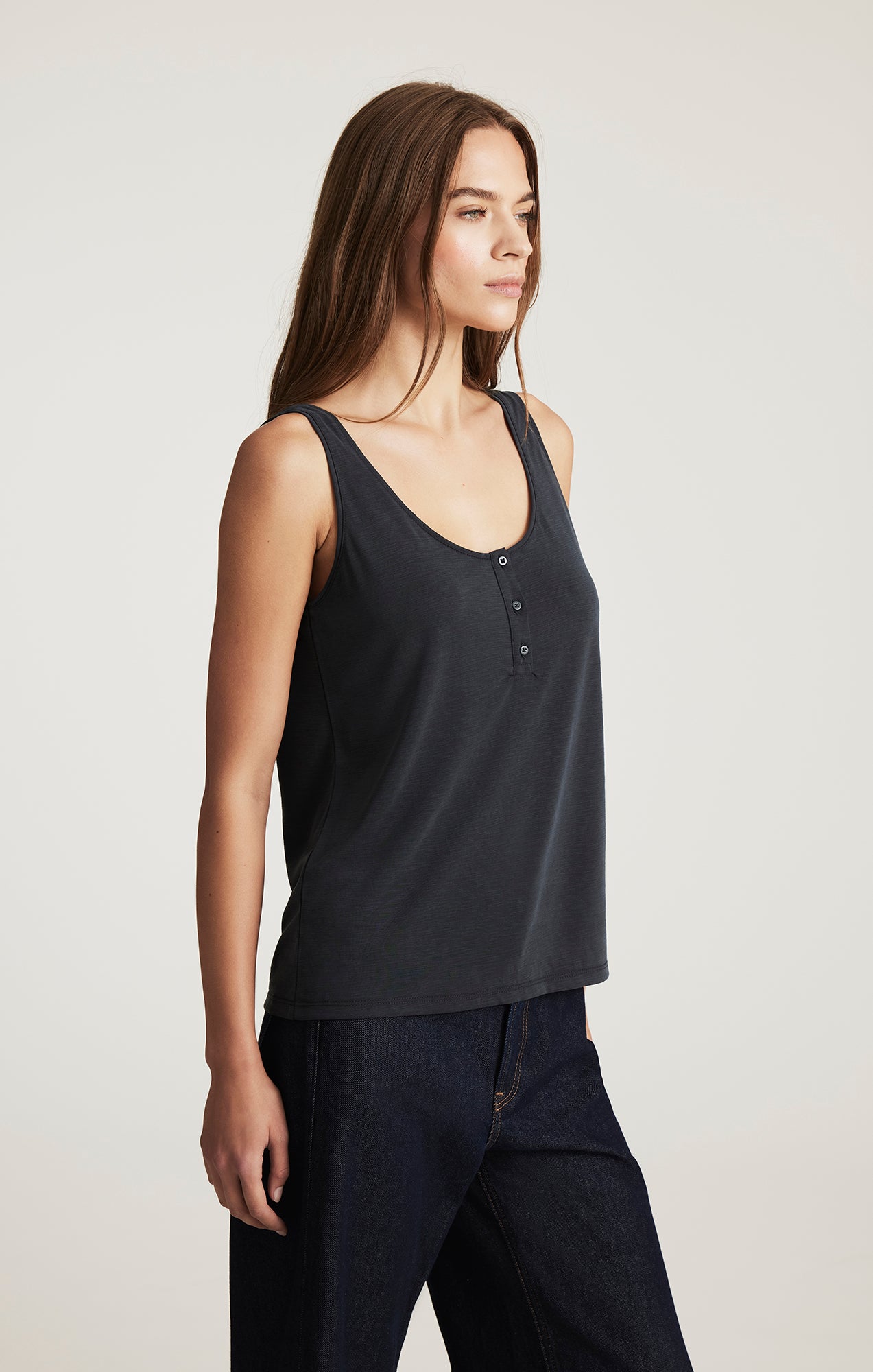 LUXE TOUCH TENCEL™ HENLEY TANK TOP IN BLACK