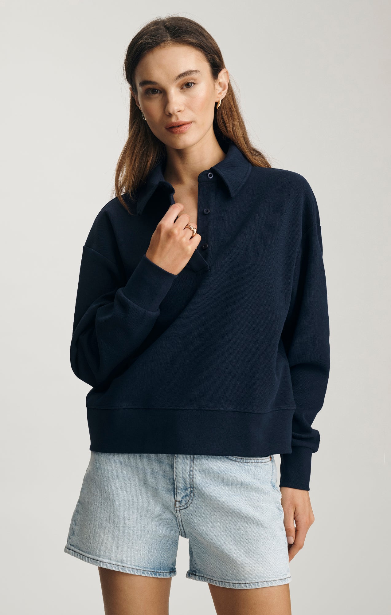 PIQUE POLO SWEATSHIRT IN BLACK IRIS - Mavi Jeans