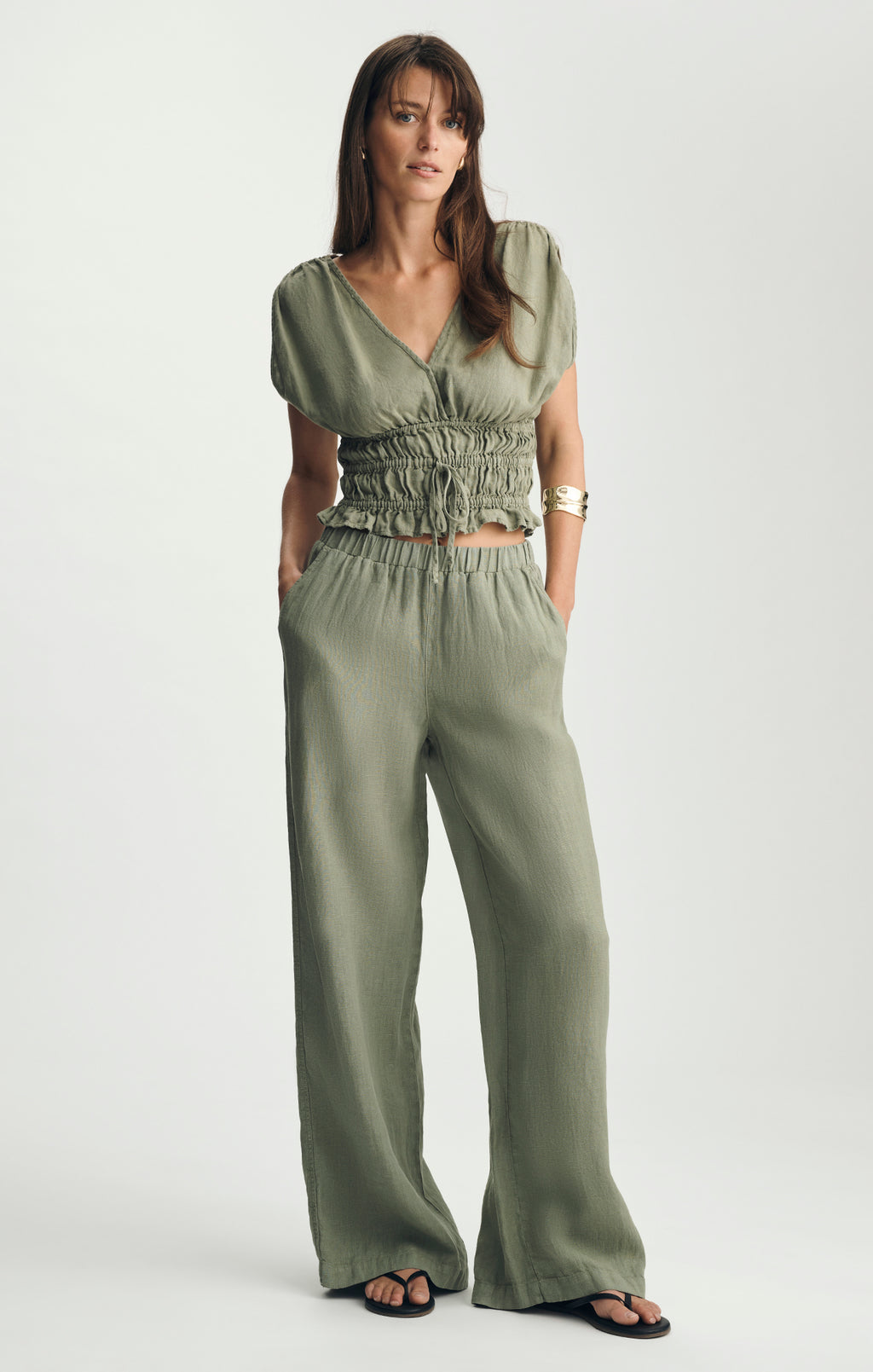 LINEN WIDE LEG PANTS IN SEA SPRAY - Mavi Jeans