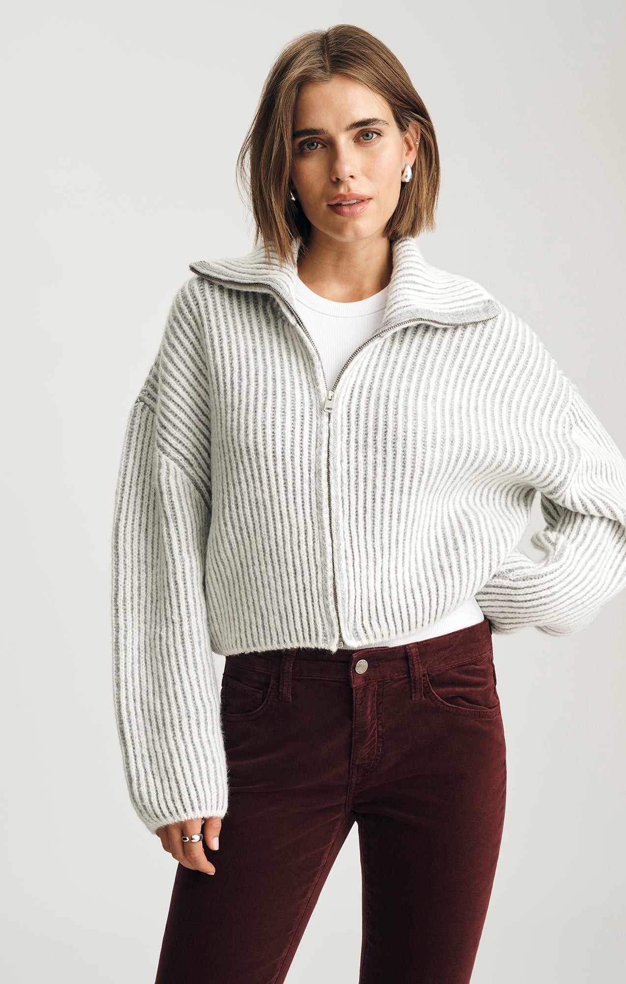 トップス MIDWEST EXCLUSIVE BANDAGE KNIT Mavi Women's Zip Detail Sweater In Antique White Stripe – Mavi Jeans