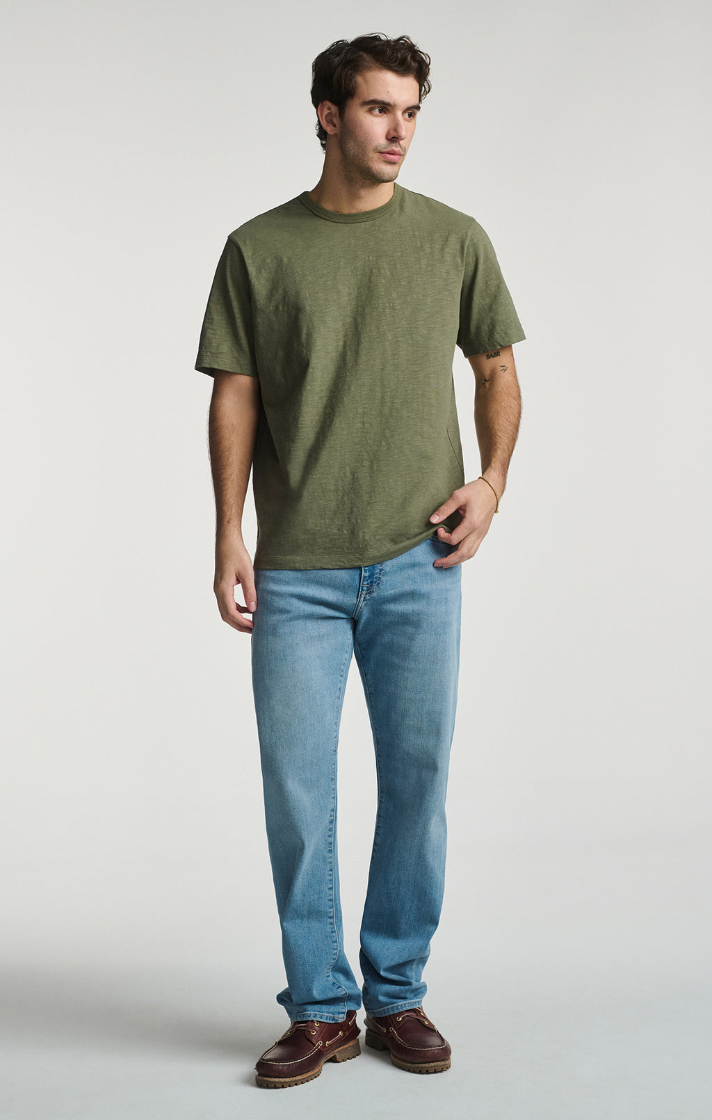 SLUB SHORT SLEEVE T-SHIRT IN DUSTY OLIVE - Mavi Jeans