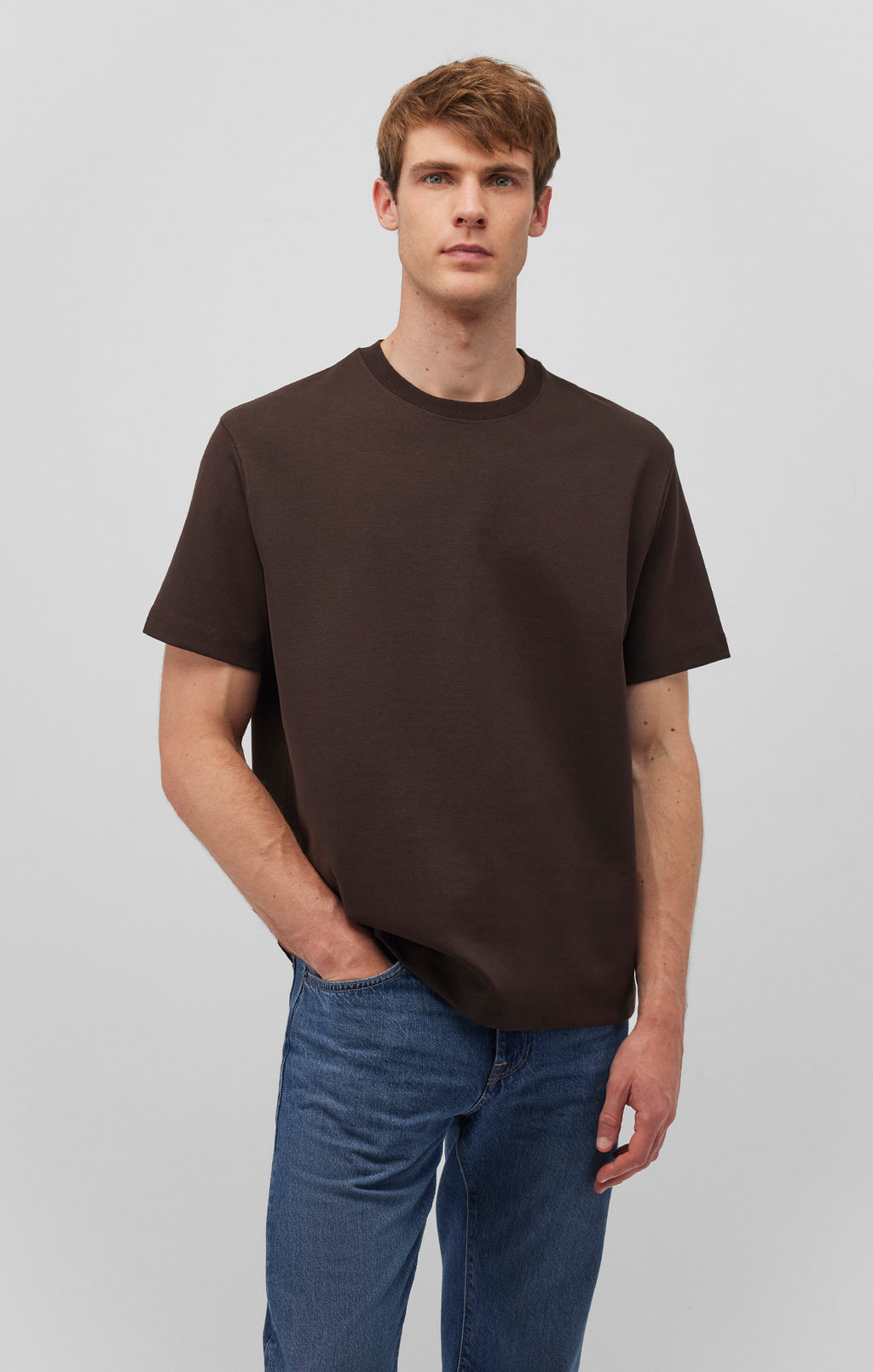 SHORT SLEEVE CREW NECK T-SHIRT IN CHOCOLATE TORTE - Mavi Jeans