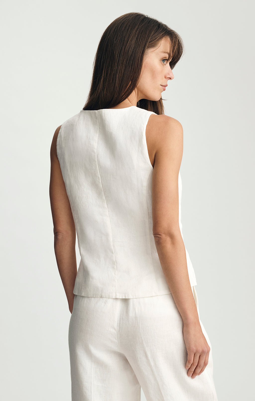 LINEN CUTAWAY VEST IN ANTIQUE WHITE - Mavi Jeans