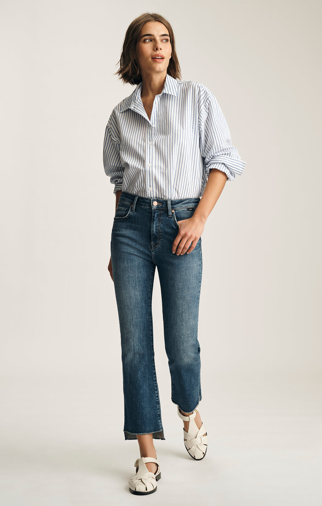 ANIKA CROPPED FLARE IN DARK BRUSHED FLEX BLUE - Mavi Jeans