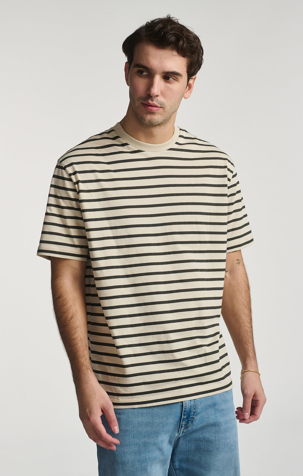STRIPED SHORT SLEEVE CREW NECK T-SHIRT IN PELICAN - Mavi Jeans