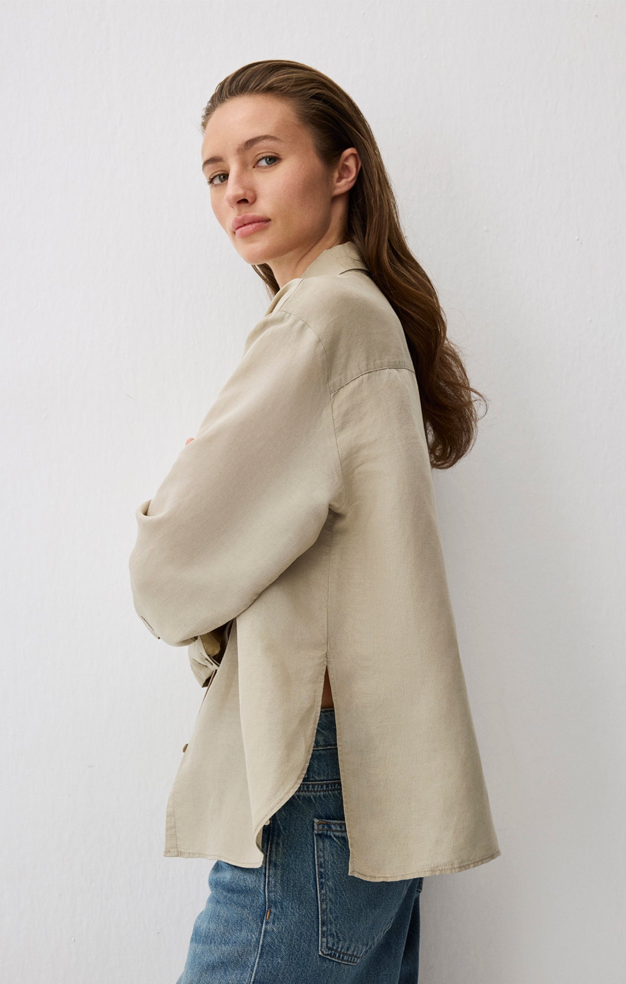 LONG SLEEVE TENCEL™ SHIRT IN ABBEY STONE - Mavi Jeans