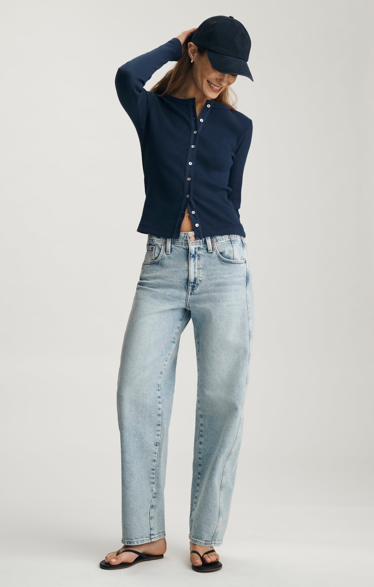 LONG SLEEVE BUTTON-UP T-SHIRT IN BLACK IRIS - Mavi Jeans