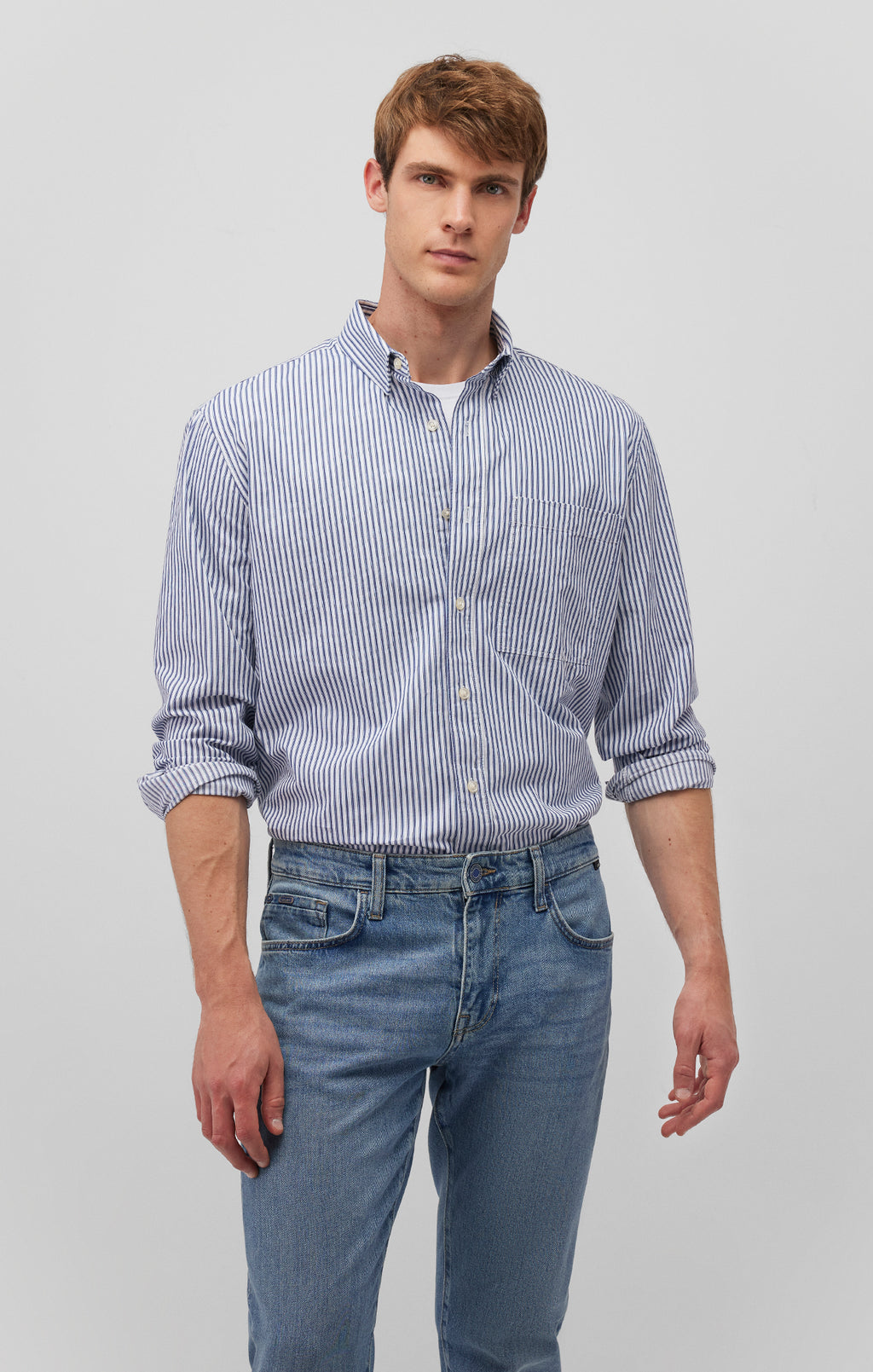 STRIPED BUTTON-UP LONG SLEEVE SHIRT IN TRUE BLUE - Mavi Jeans
