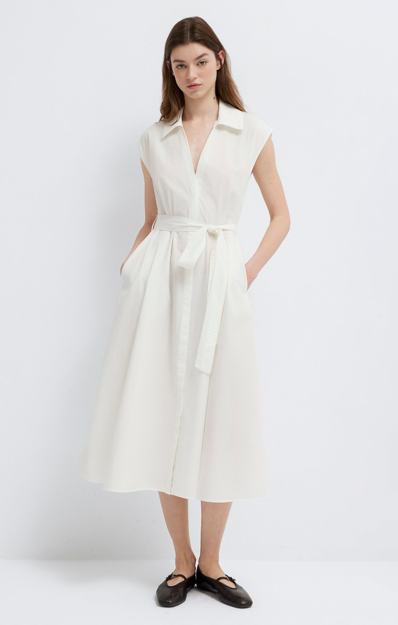 Mavi Women's Tie-Waist Midi Shirtdress In Antique White