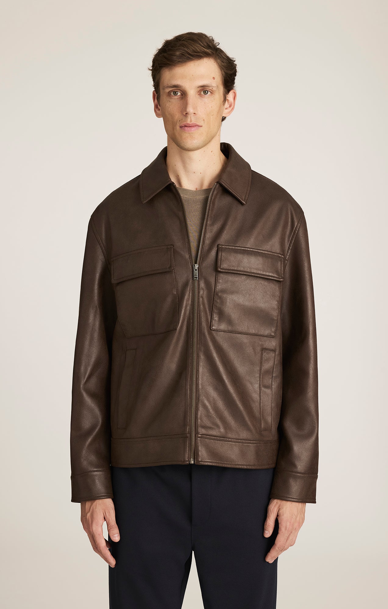 FAUX LEATHER HARRINGTON JACKET IN DEMITASSE - Mavi Jeans