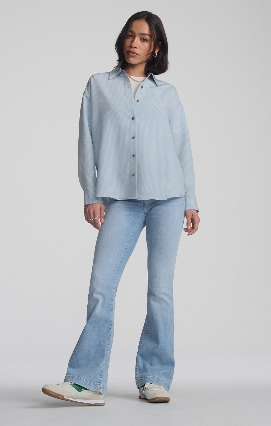 LUXE TOUCH TENCEL™ BUTTON-UP STRIPED SHIRT IN AIR BLUE STRIPE - Mavi Jeans