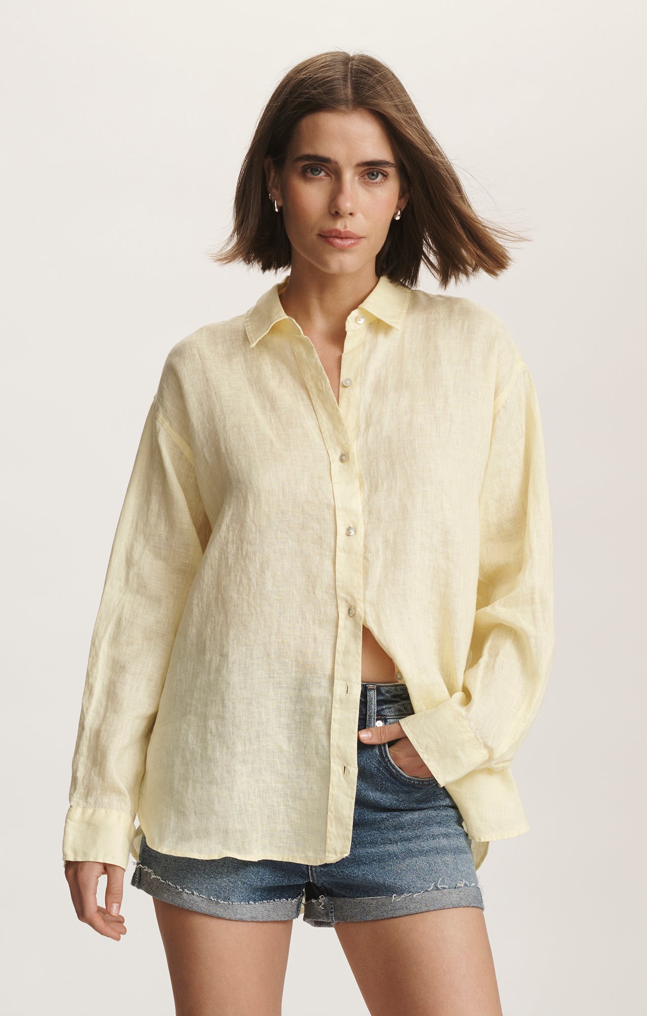 LINEN BUTTON-UP SHIRT IN PASTEL YELLOW - Mavi Jeans