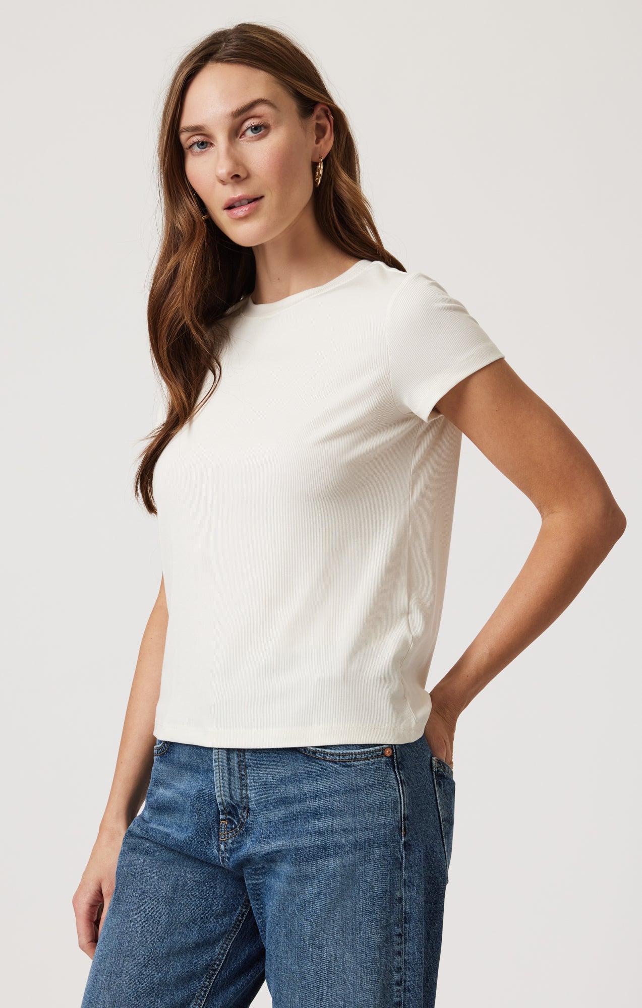 LUXE TOUCH TENCEL™ RIBBED T-SHIRT IN COCONUT MILK - Mavi Jeans