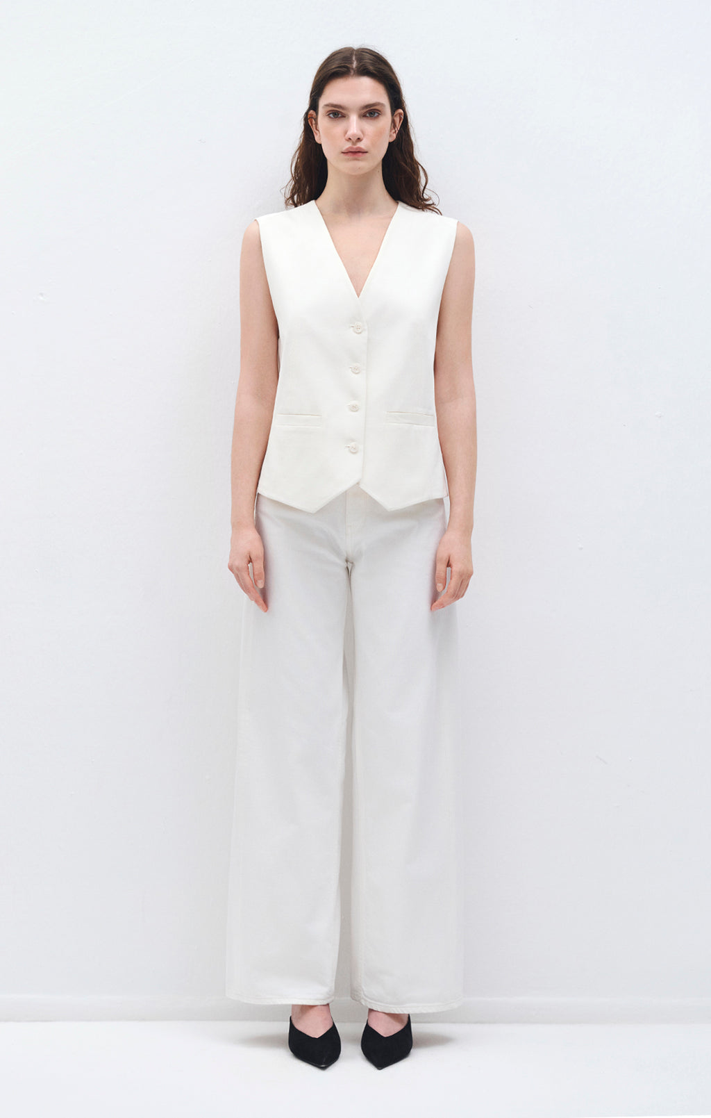 BUTTON VEST IN ANTIQUE WHITE - Mavi Jeans