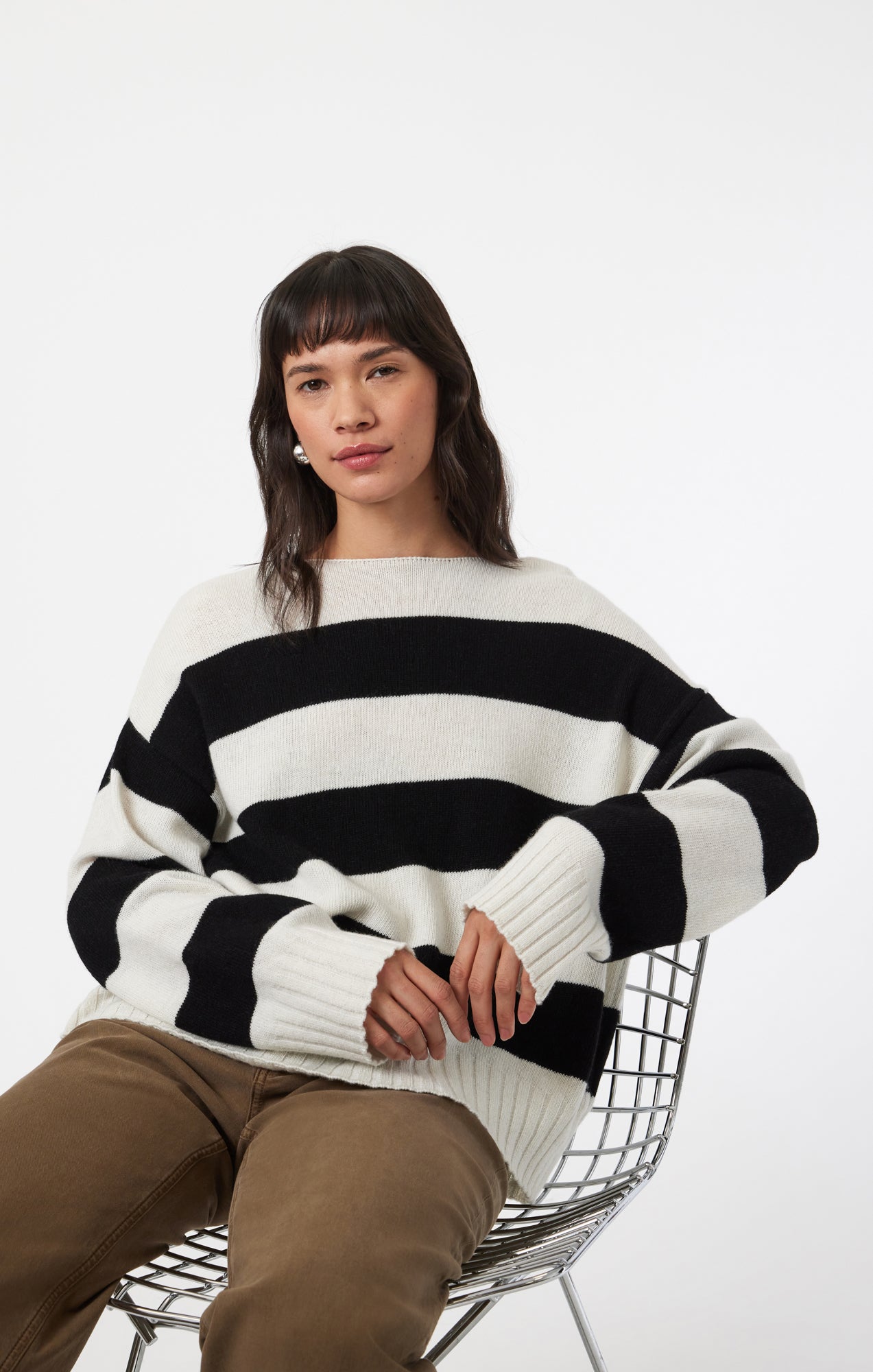 BOAT NECK SWEATER IN BLACK STRIPE - Mavi Jeans