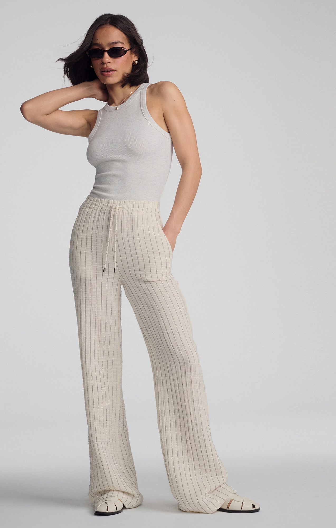 GAUZE PANTS IN GREY STRIPE - Mavi Jeans