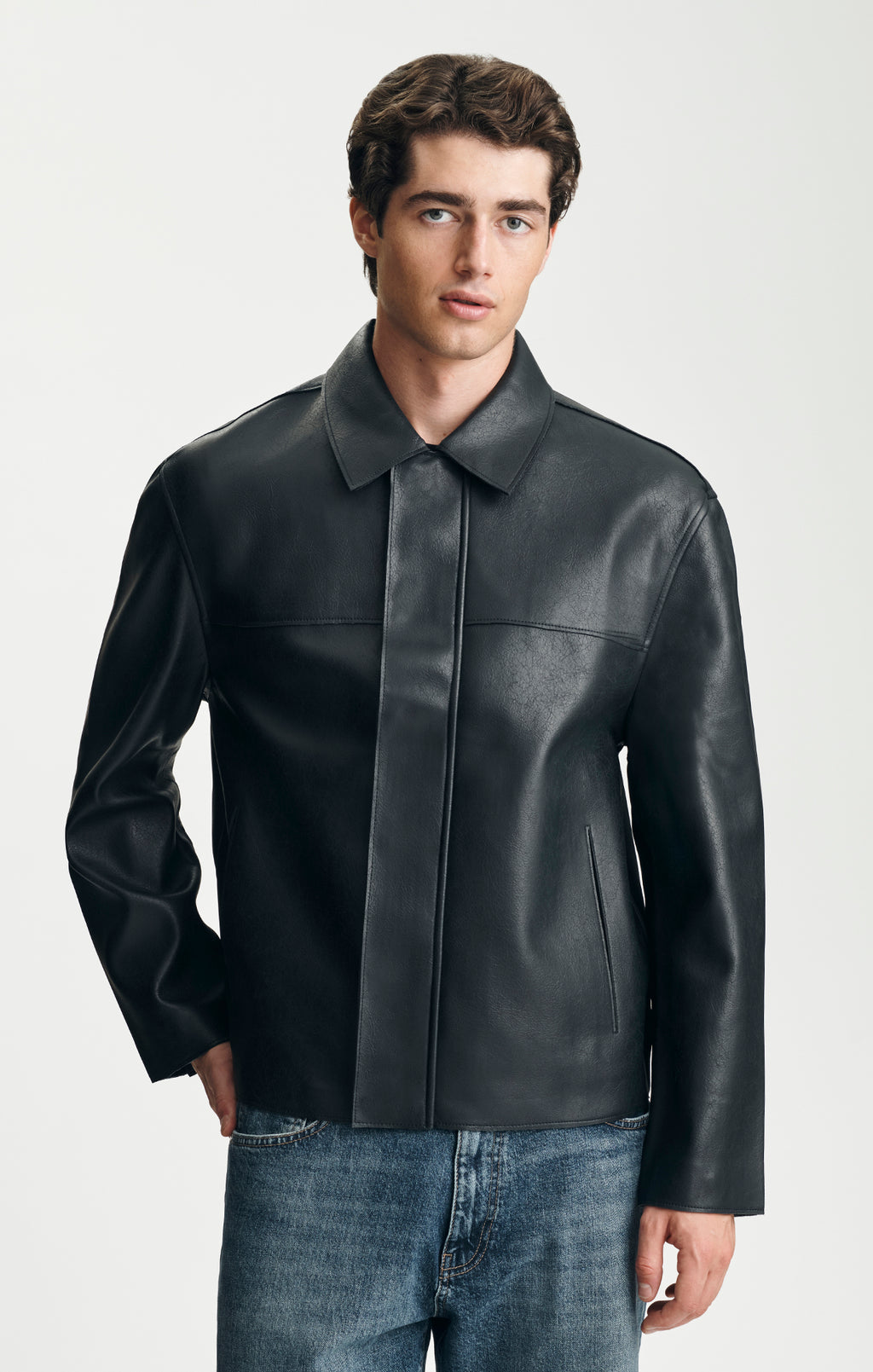 FAUX LEATHER JACKET IN JET BLACK