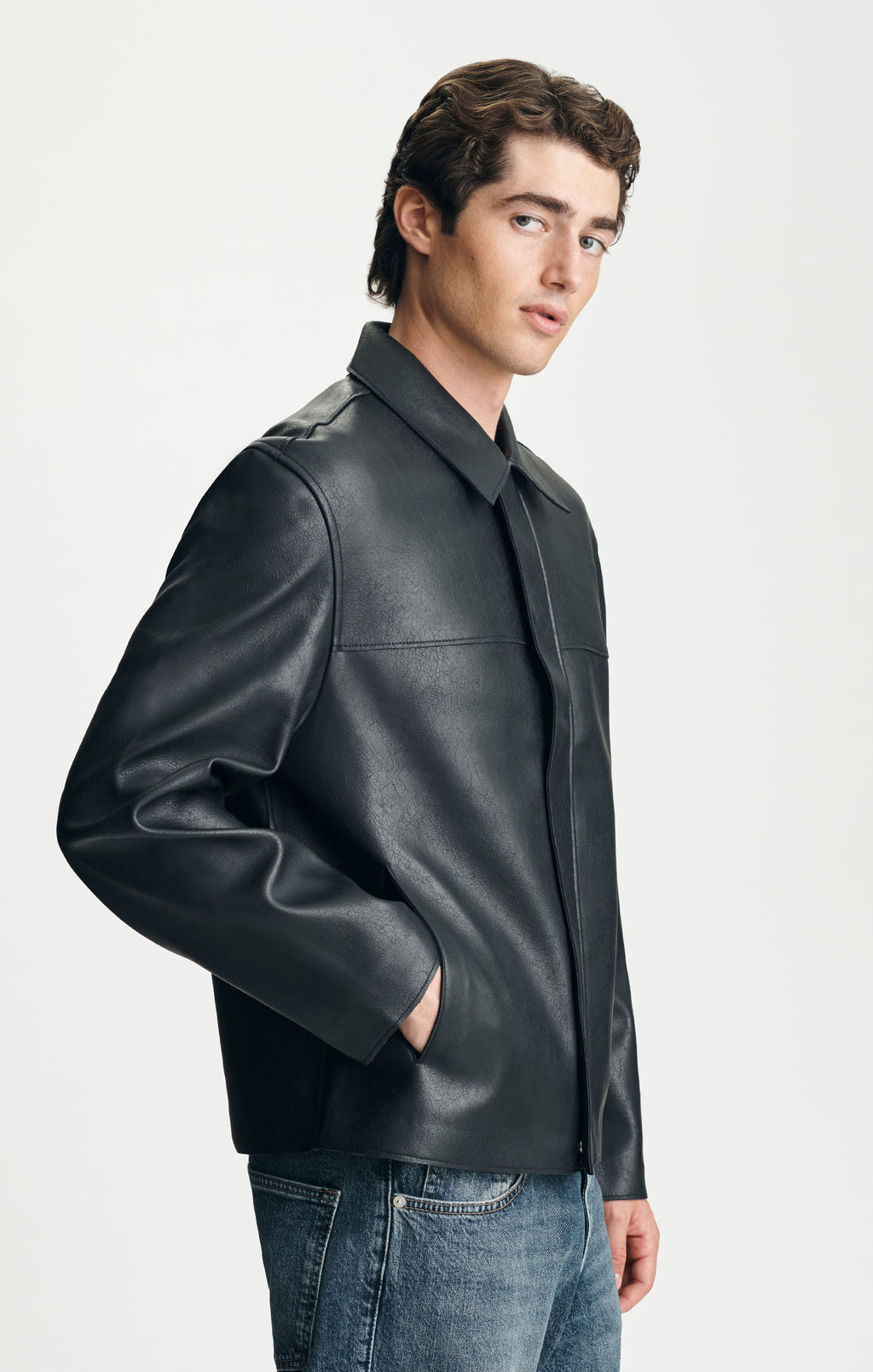 FAUX LEATHER JACKET IN JET BLACK