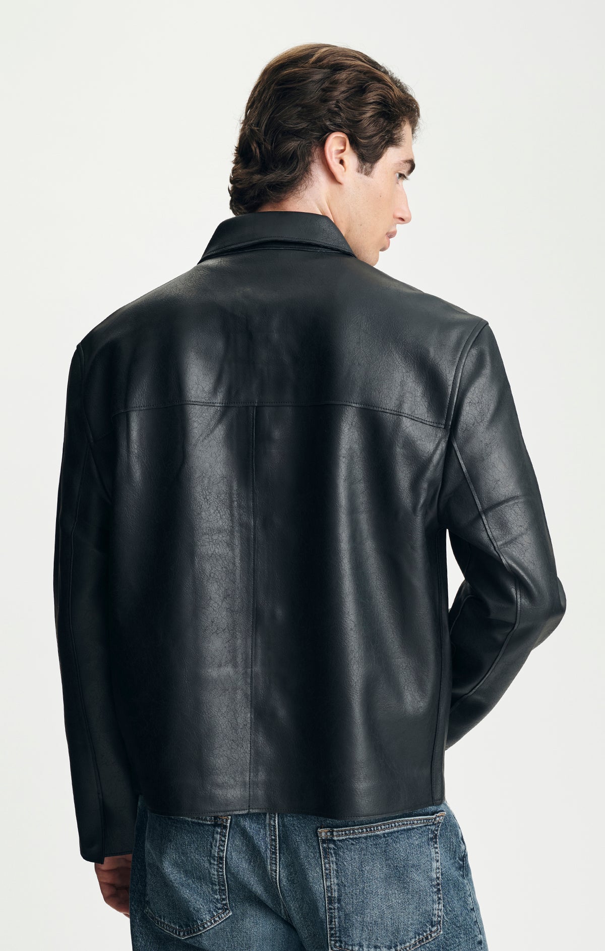 FAUX LEATHER JACKET IN JET BLACK