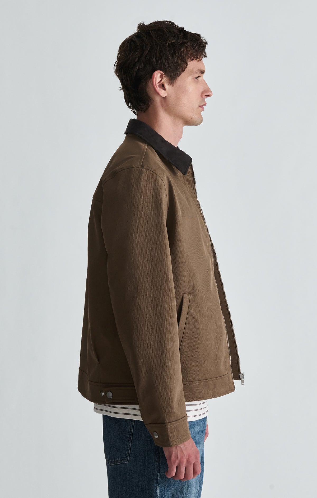 FAUX SUEDE COLLAR BOMBER JACKET IN SHITAKE - Mavi Jeans
