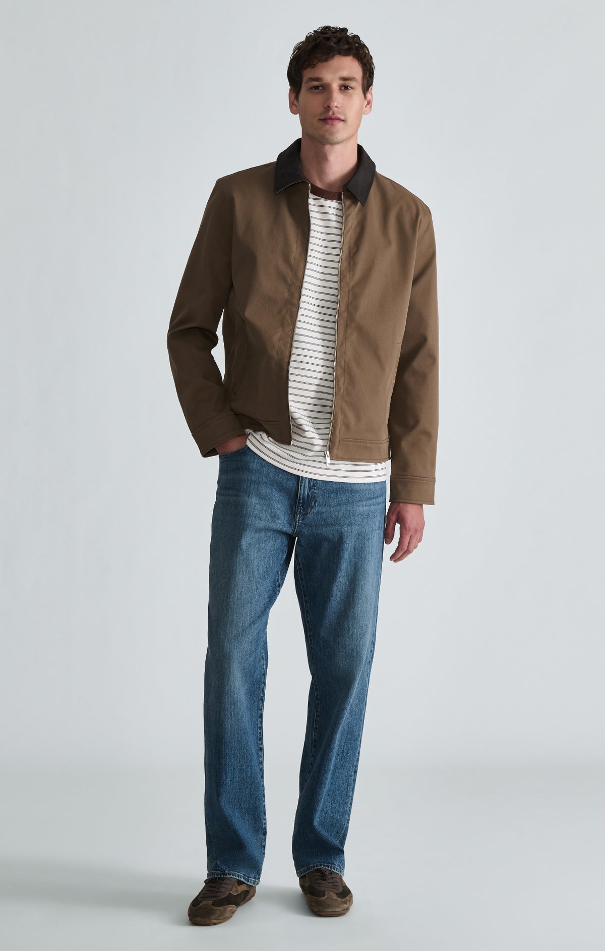 FAUX SUEDE COLLAR BOMBER JACKET IN SHITAKE - Mavi Jeans