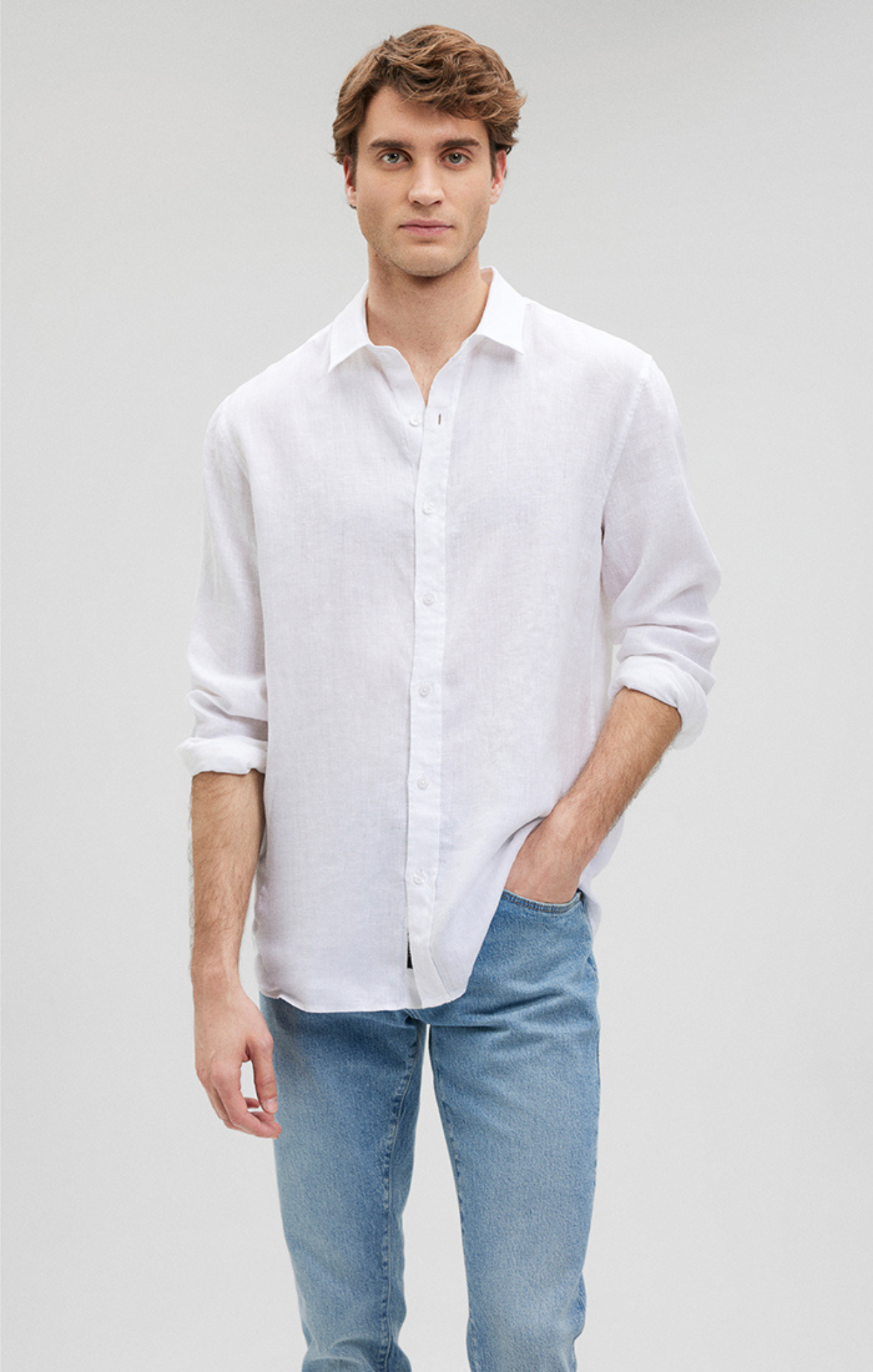 Mavi Men's Linen Button-Up Shirt In White