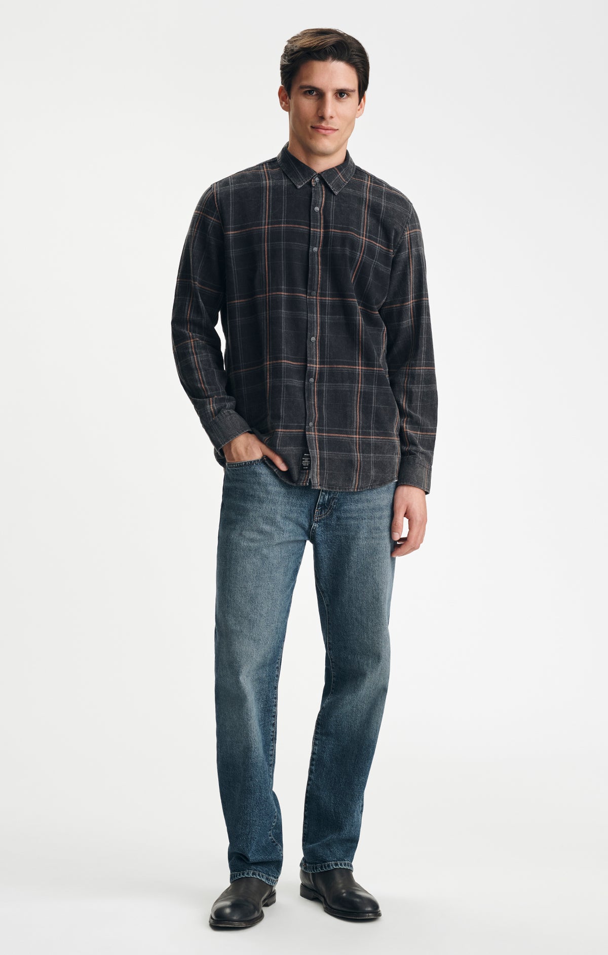 PLAID BUTTON-UP SHIRT IN WALNUT CHECK - Mavi Jeans