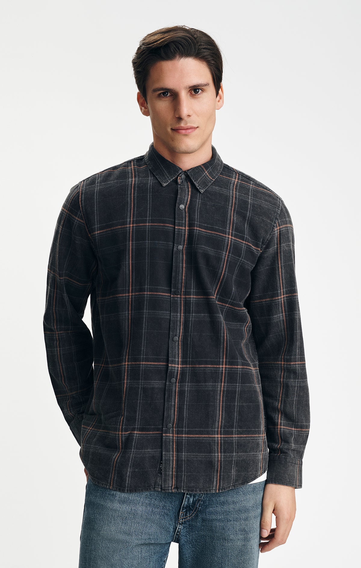 PLAID BUTTON-UP SHIRT IN WALNUT CHECK - Mavi Jeans