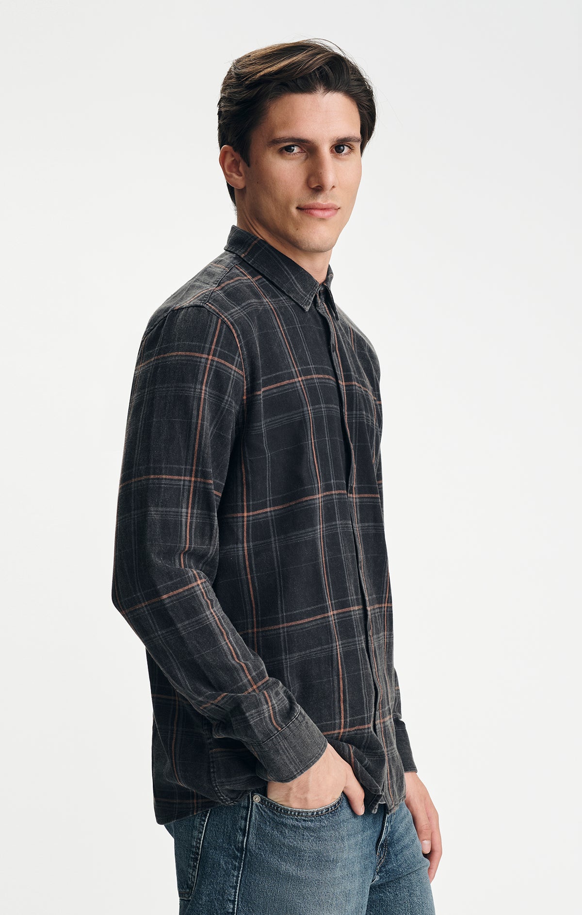 PLAID BUTTON-UP SHIRT IN WALNUT CHECK - Mavi Jeans