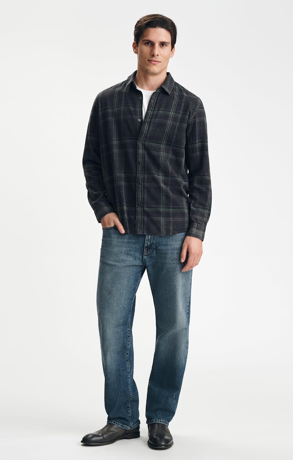 PLAID BUTTON-UP SHIRT IN BISTRO GREEN CHECK - Mavi Jeans