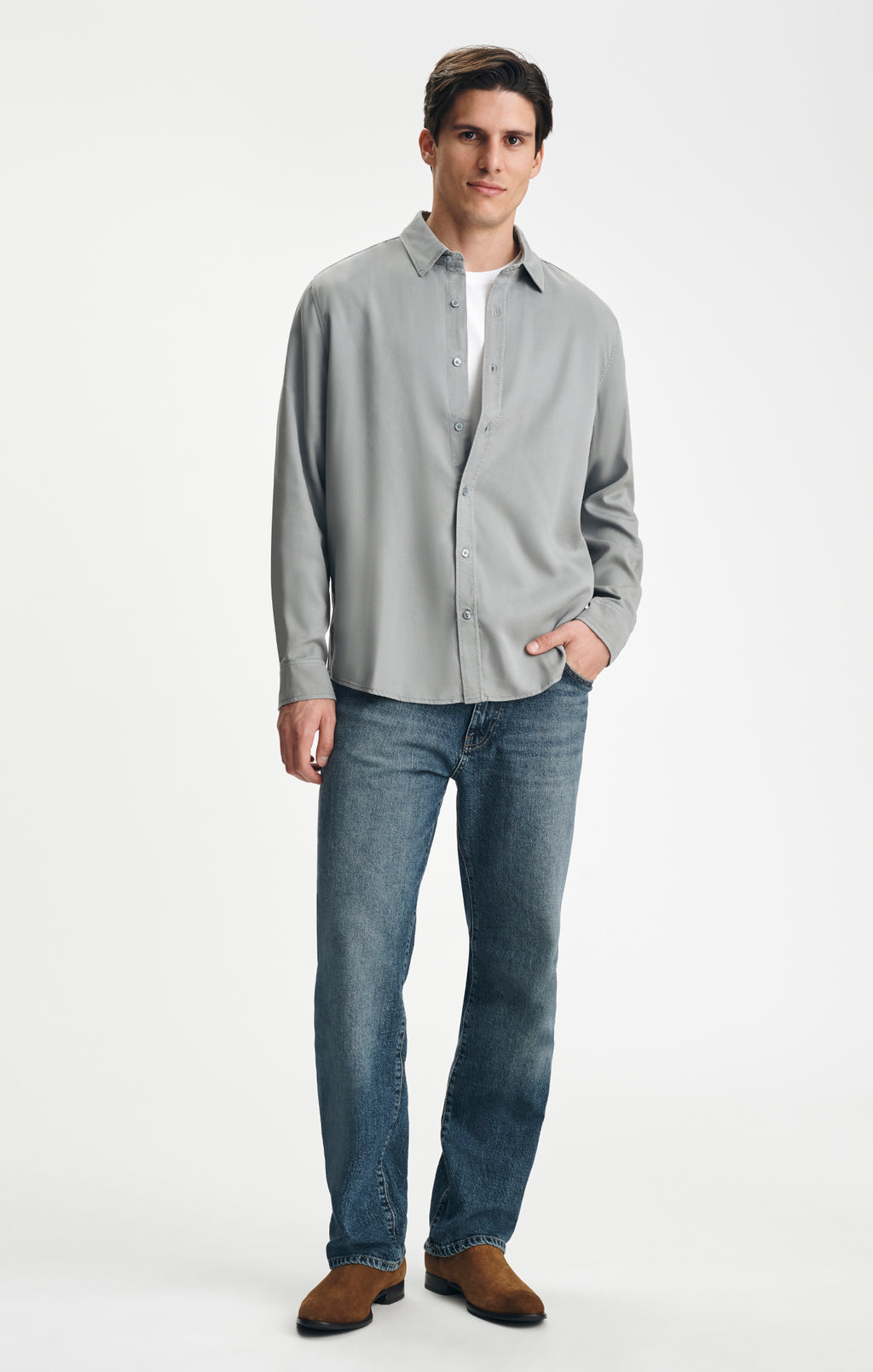 TENCEL™ BUTTON-UP SHIRT IN LEAD - Mavi Jeans