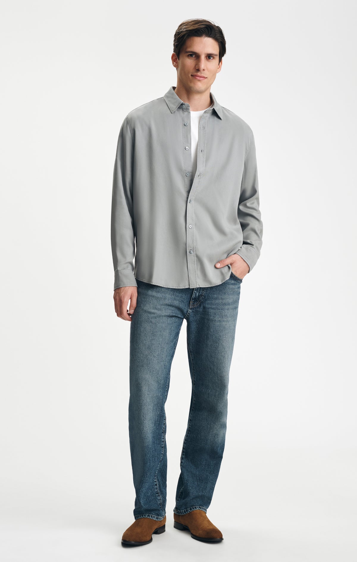TENCEL™ BUTTON-UP SHIRT IN LEAD - Mavi Jeans