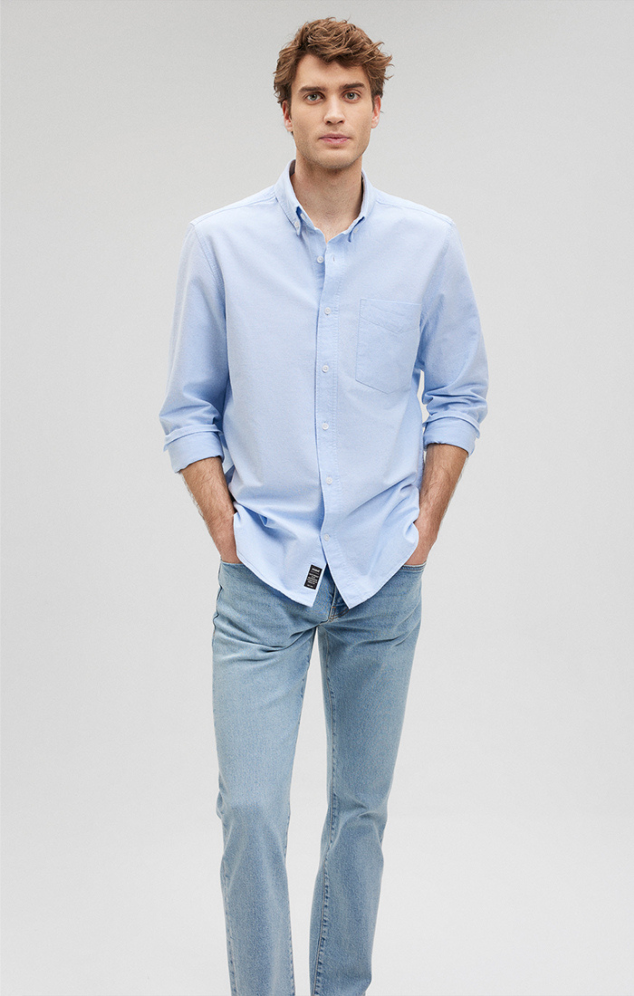 Mavi Men's Button-Down Long Sleeve Shirt In Powder Blue
